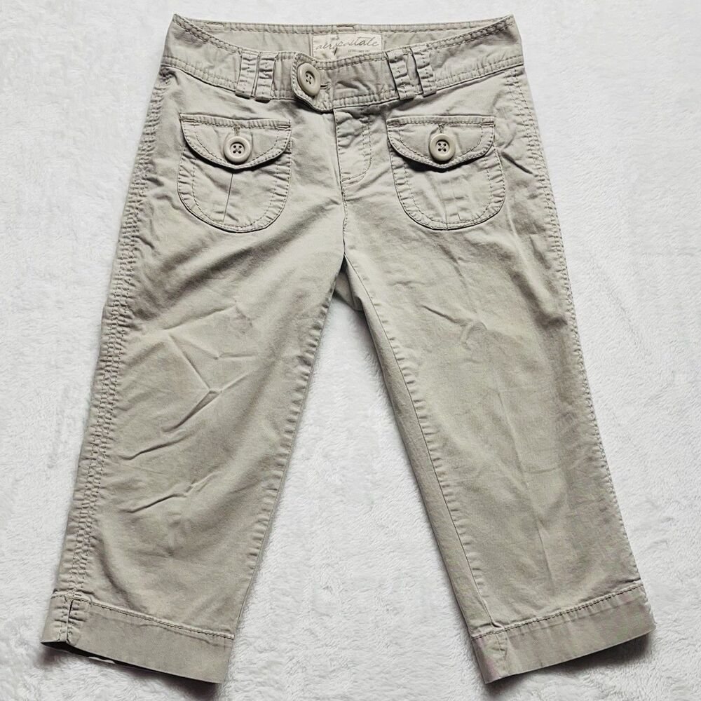 Aeropostale Capri Khaki Pants Women’s Button Pockets Sz 1/2
